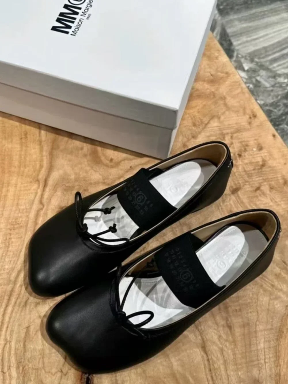 MARGIELA Black Leather Mary Jane Ballet Flats